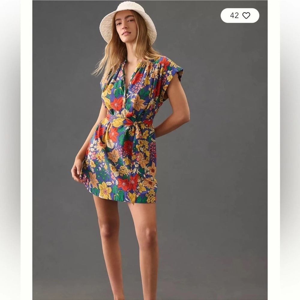 MOTHER The Slow Ride Shirt Dress Size L Floral Colorful Mini New